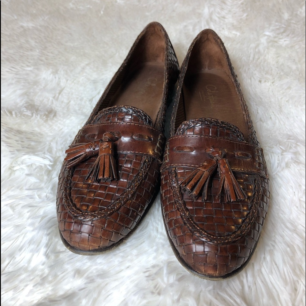 Cole Haan Brown Woven Leather Tassel Flats size 7